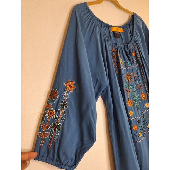 Urban Mango Embroidered Floral Lace Trim Tunic Blouse Plus Sz 1x Boho Cottage - Picture 7 of 7